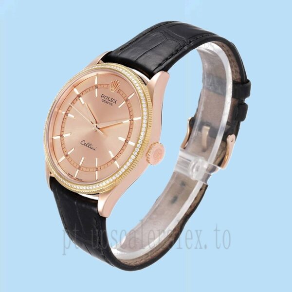 Rolex Cellini 39mm m50705rbr-0010 Masculino Mostrador De Ouro Rosa Correia De Couro - Image 3
