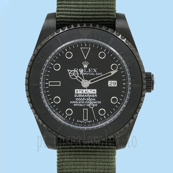 Rolex Submariner Stealth Masculino 40mm Correia De Nylon Mostrador Preto