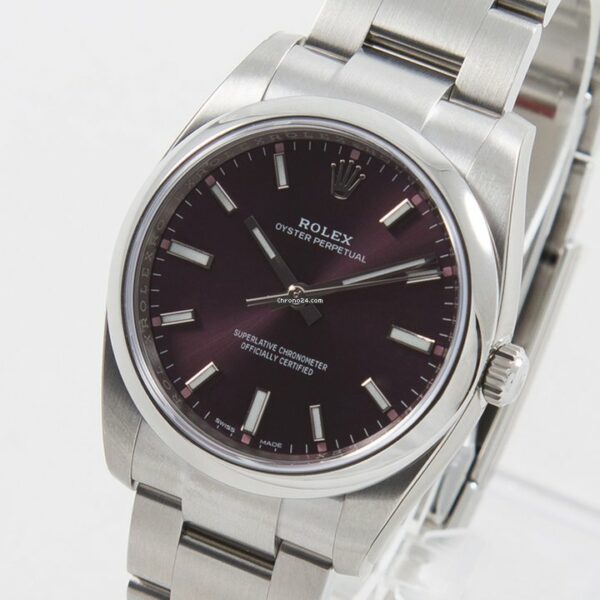 Réplica de qualidade Rolex Oyster Perpetual 34 Red Grape Lc 100 em perfeito estado