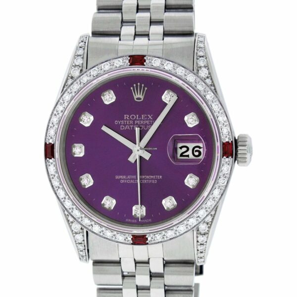 Réplica barata Rolex Datejust Ss - Relógio de ouro branco 18K com diamantes roxos