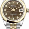 Relógio falso Rolex Datejust 31mm aço inoxidável e ouro amarelo 278243 Mop preto diamante jubileu