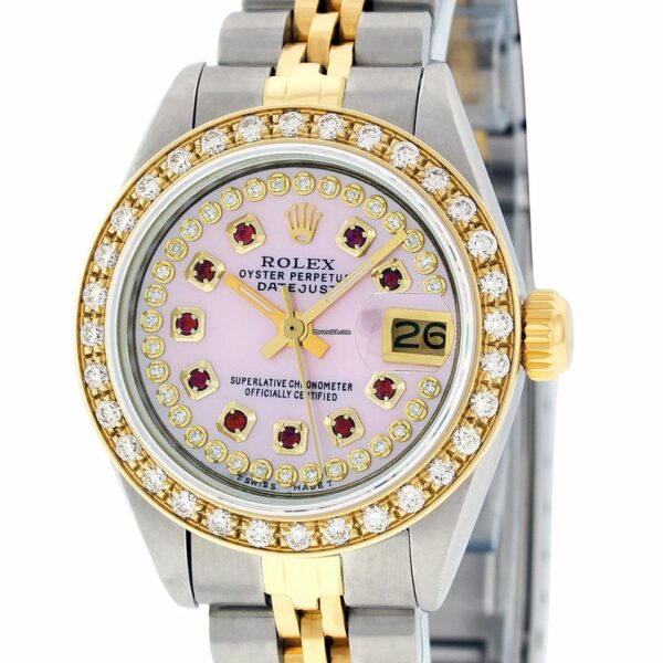 Melhor Réplica Rolex Lady Datejust SS e Mostrador em Ouro Amarelo 18k com Mop Pink Diamonds