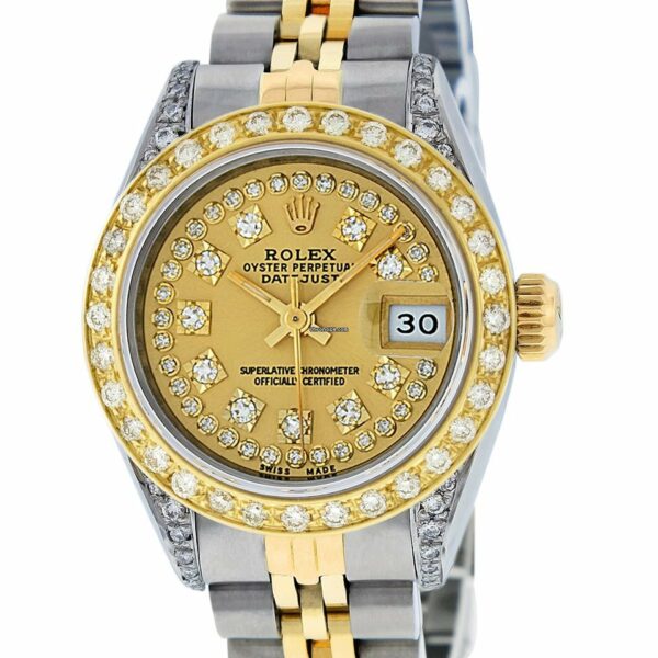 Réplica Rolex Swiss Ladies Datejust SS e mostrador em ouro 18K com diamantes champanhe