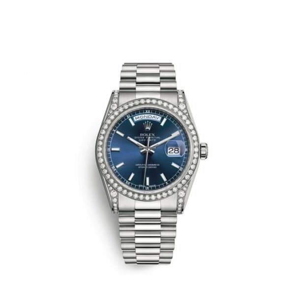 Réplica Rolex Swiss Day-date 36 36mm 18K Ouro Branco 118389-0108 Relógio Masculino