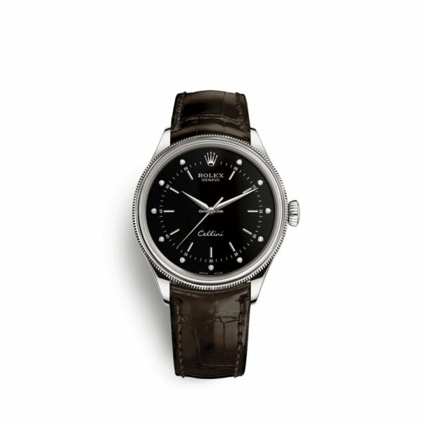 Réplica de luxo Rolex Cellini Time 39mm 18K ouro branco 50509-0024 relógio masculino