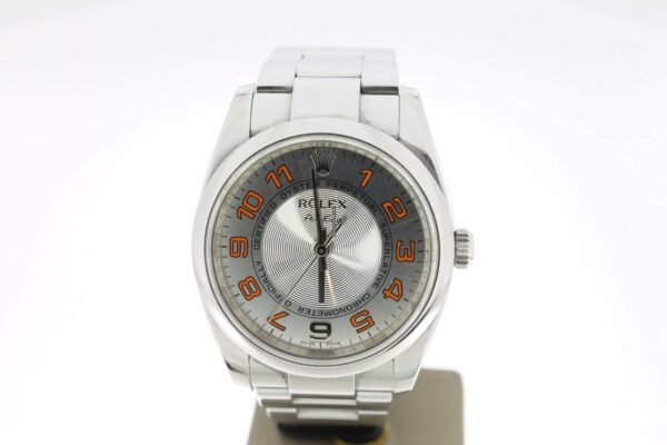 Réplica barata Rolex Air King 34mm aço laranja/prata mostrador (boxonly2008)