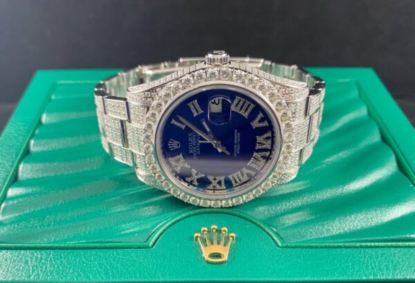 Compre relógio falso Rolex Datejust 41 mm de aço gelado com diamantes genuínos de 12 quilates