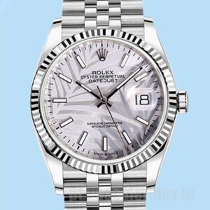 Rolex Datejust 41mm 126234 Masculino Mostrador com motivo de palma prateado Pulseira Jubileu