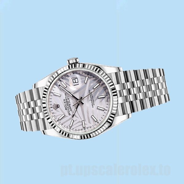 Rolex Datejust 41mm 126234 Masculino Mostrador com motivo de palma prateado Pulseira Jubileu - Image 3