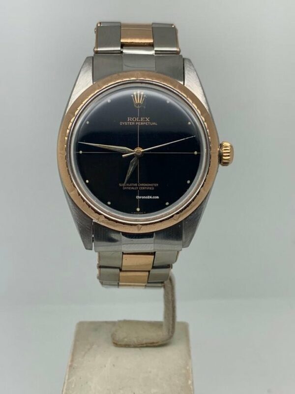 Réplica Suíça Rolex Oyster Perpetual 34mm Ouro Rosa Aço Ano 1967 Muito Raro