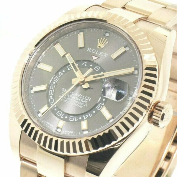 Falso Rolex Sky-dweller 42mm Everose Relógio Ouro Escuro Ródio Canela Índice Mostrador 326935