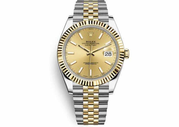 Réplica Rolex Datejust 41mm Pulseira Jubileu Suíço em Aço e Ouro Amarelo com Mostrador Champanhe 126333