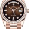 Relógio Rolex Dia 36mm Ouro Everose 128345rbr Marrom Graduado Diamante