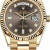 Réplica Rolex Day-Date Swiss 36mm Ouro Amarelo 128238 Diamante Cinza Escuro