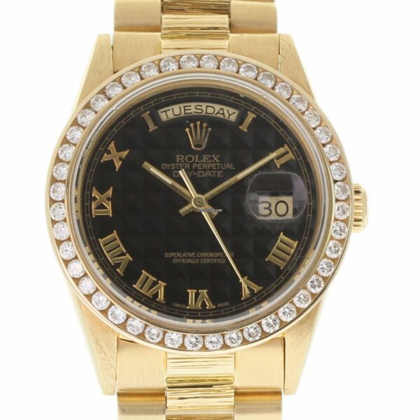 Réplica barata Rolex Day-date President 18078 36mm Black Pyramid Diamond Bark Garantia #1694