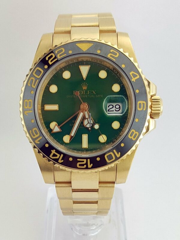 Réplica de qualidade Rolex Gmt Master Ii 18k amarelo e aço verde menta mostrador 116718ln