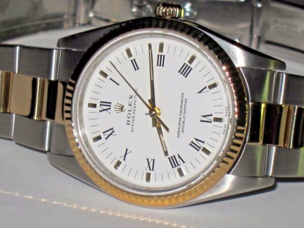 Réplica Suíça Rolex Oyster Perpetual Sem Data 18k Ouro 34mm