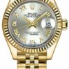 Réplica Suíça Rolex Lady Datejust 28mm Ouro Amarelo 279178 Jubileu Romano Prata