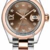 Réplica de luxo Rolex Lady Datejust 28mm Aço Inoxidável e Ouro Everose 279161 Chocolate 17 Diamantes Ostra