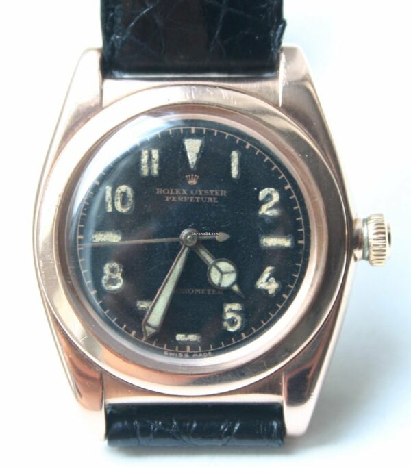 Réplica barata Rolex Bubbleback Ovetto Vintage Rosa Ouro Preto Mostrador Ref.3372