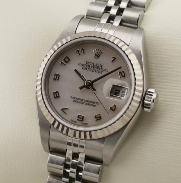 Réplica de luxo Rolex Lady Datejust aço inoxidável ouro branco pérola pérola esfregona relógio automático feminino