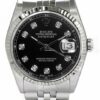 Relógio falso masculino Rolex Datejust Black Diamond aço inoxidável mostrador personalizado