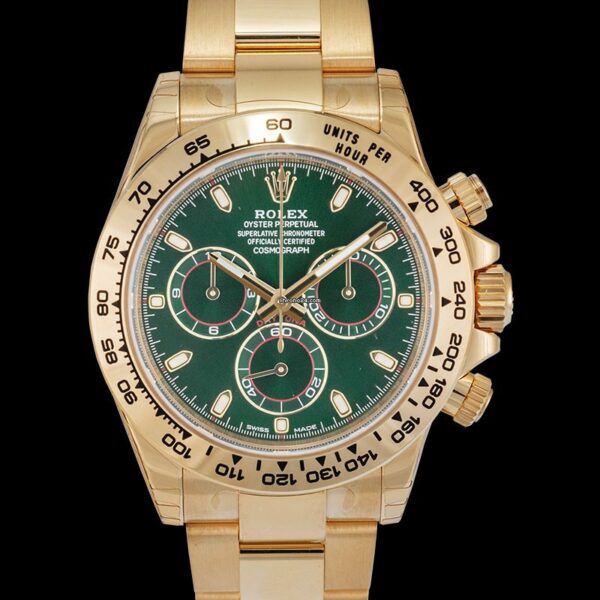 Melhor Réplica Masculina Rolex Cosmograph Daytona Verde Mostrador Ouro Amarelo 18K Oyster 116508grso – 116508