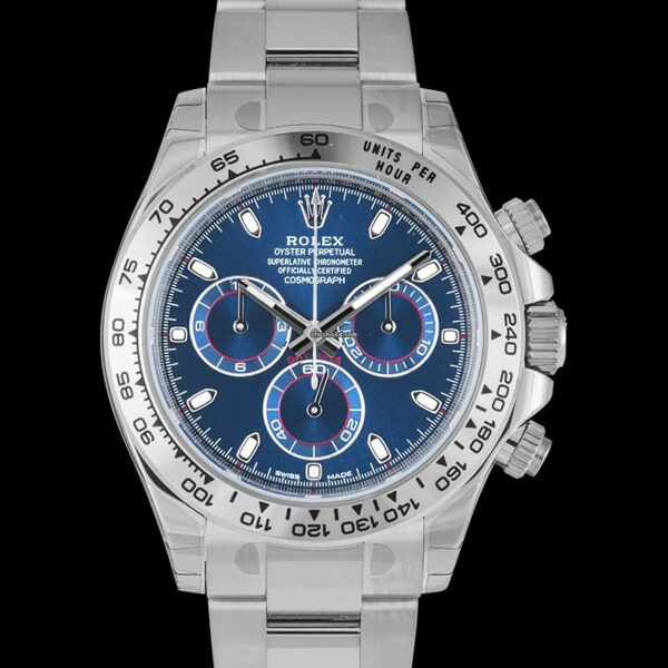 Relógio falso Rolex Cosmograph Daytona em ouro branco/azul – 116509