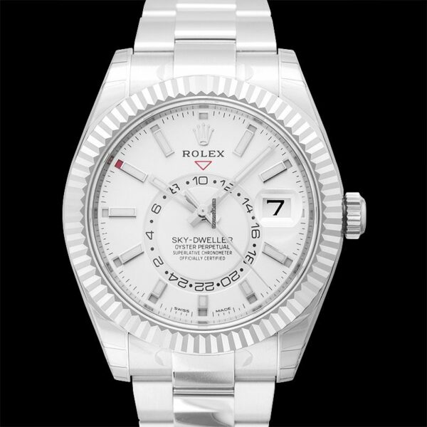 Réplica de luxo Rolex Sky-dweller em aço inoxidável / ouro branco / branco - 326934