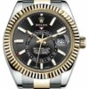 Réplica Suíça Rolex Sky Dweller calendário anual com fuso horário duplo 42 mm Yg Mostrador preto e pulseira de aço 326933