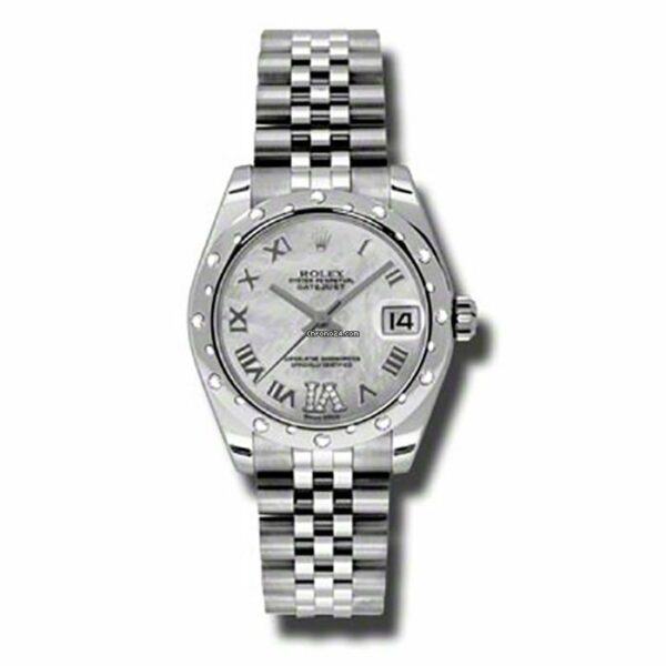 Relógio Rolex Datejust 31mm falso - Moldura de aço com 24 diamantes - Pulseira Jublilee 178344 Mdrj