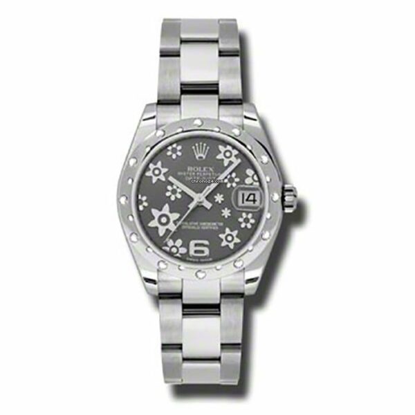 Réplica Rolex Datejust 31mm - Moldura Aço Inox com 24 Diamantes - Pulseira Ostra 178344 Rfo