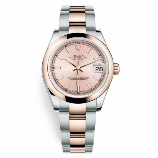 Réplica de luxo Rolex Datejust 31 mm - Aço e ouro rosa - Moldura abobadada - Oyster 178241 Pi