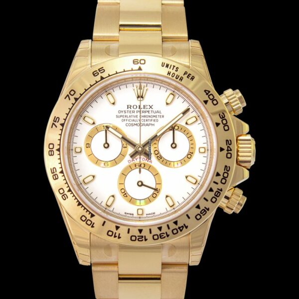 Relógio masculino falso Rolex Cosmograph Daytona 18K ouro amarelo automático com mostrador branco – 116508