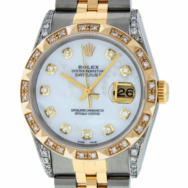 Relógio masculino Rolex Datejust 16013 SS falsificado - mostrador e diamantes em ouro 18K