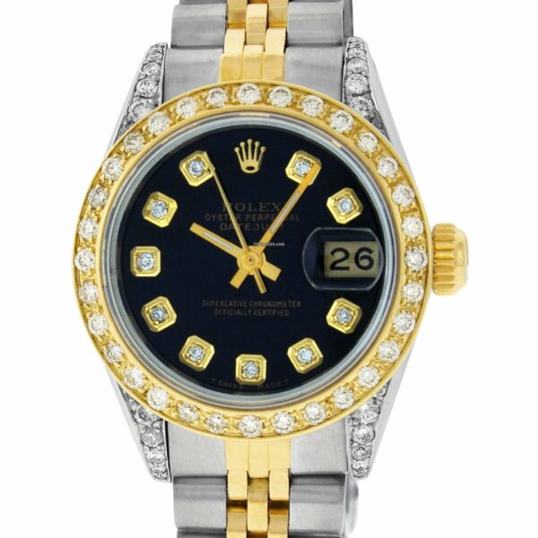 Melhor Réplica de Relógio Rolex Feminino Datejust SS - Mostrador Diamante Negro em Ouro 18K