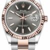 Relógio falso Rolex Datejust 36mm aço inoxidável e ouro rosa 126231 ródio escuro índices ostra relógio