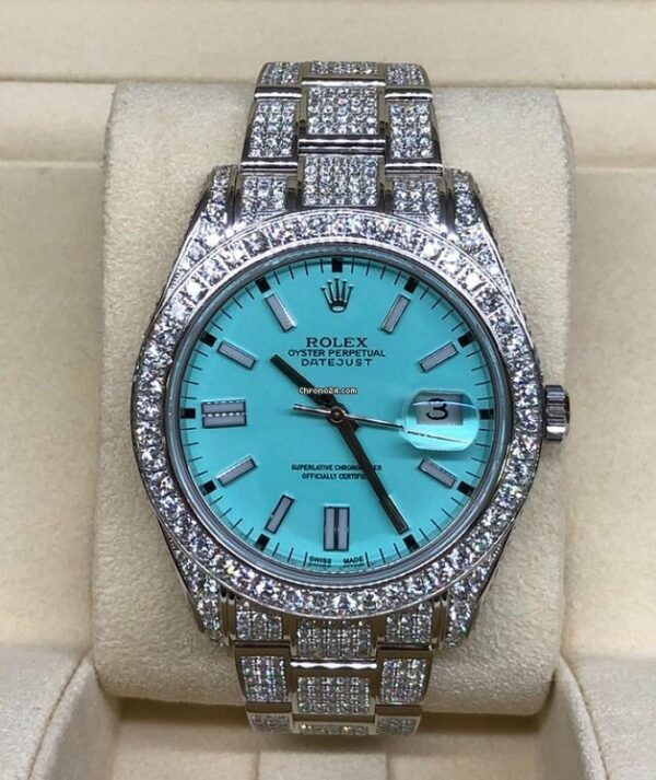 Réplica Suíça Rolex Datejust Ii Custom Diamond & Tiffany Blue Dial 41mm Fixação