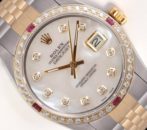 Compre Rolex Datejust falso 36mm dois tons de aço 18k Ruby/Diamond Bezel-White Diamond Mop