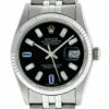 Relógio masculino Rolex Datejust SS falso 18K mostrador de ouro branco com diamantes negros