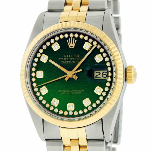 Compre Rolex Mens Datejust Y falso mostrador em aço e ouro 18k com diamantes verdes