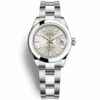 Réplica de qualidade Rolex 279160 Datejust 28 mm com mostrador prata Oyster pulseira SS
