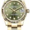 Relógio falsificado Rolex Datejust 31mm ouro amarelo 278278 verde oliva diamante ostra