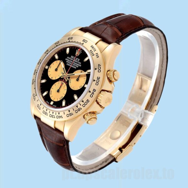 Rolex Daytona 116518 Masculino 40mm Tom De Ouro Correia De Couro - Image 3