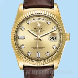 Rolex Day-Date Masculino 118138 36mm Tom De Ouro Correia De Couro