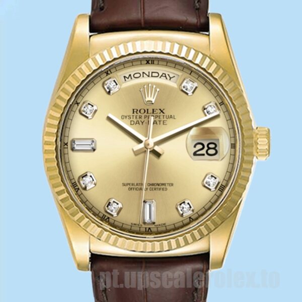 Rolex Day-Date Masculino 118138 36mm Tom De Ouro Correia De Couro