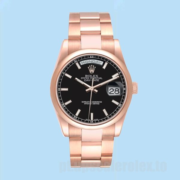 Rolex Day-Date 36mm Masculino 118205 Mostrador Preto Tom De Ouro Rosa - Image 2
