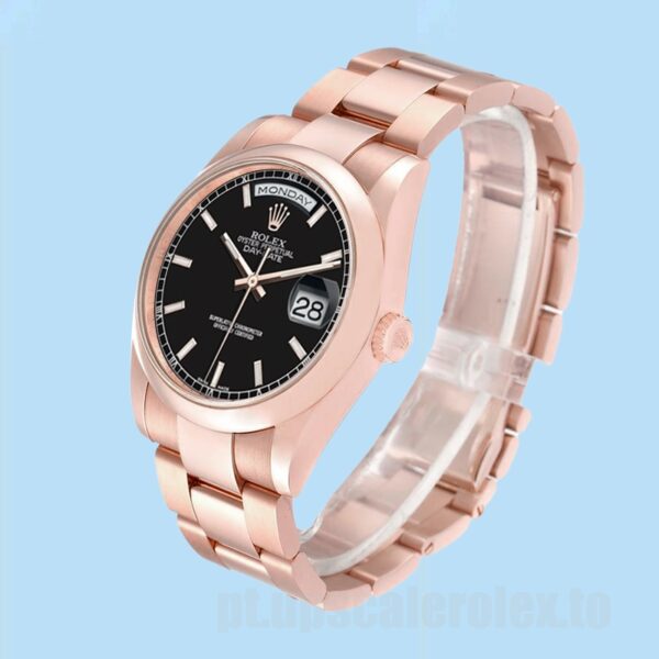 Rolex Day-Date 36mm Masculino 118205 Mostrador Preto Tom De Ouro Rosa - Image 3