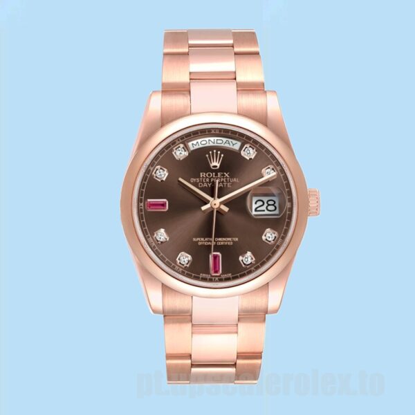 Rolex Day-Date Masculino 118205 36mm Tom De Ouro Rosa Pulseira Ostra - Image 2