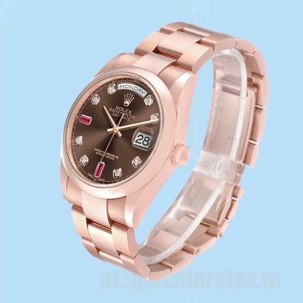 Rolex Day-Date Masculino 118205 36mm Tom De Ouro Rosa Pulseira Ostra - Image 3